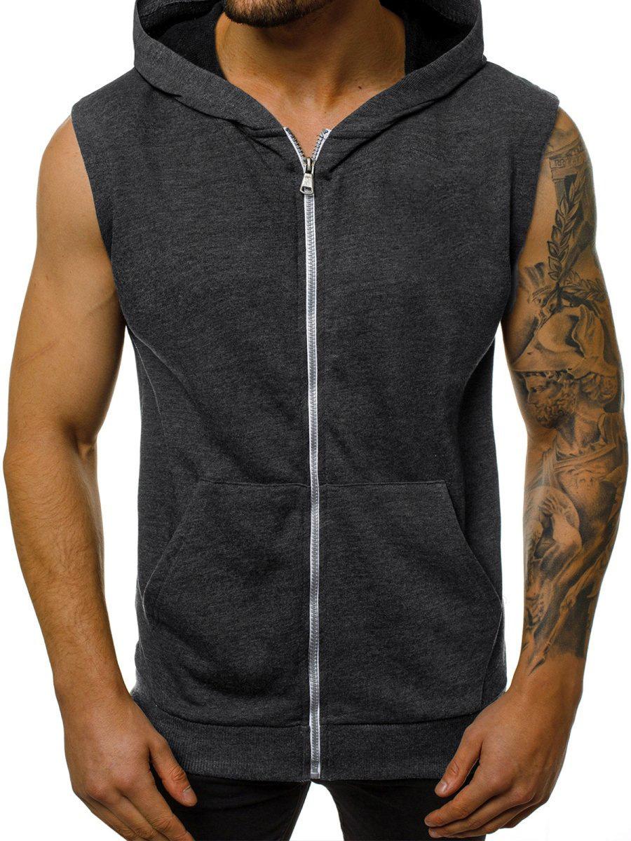 Straight Fire Fashion Heren sportmode vest nieuwe lente fitness mouwloos sportvest heren vest met capuchon en rits bovenkleding 3XL donkergrijze kleur