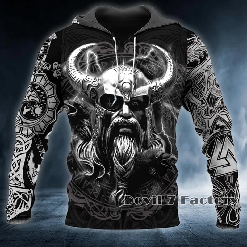 Xiao Xiang Lente Herfst Herenkleding Viking Hoodies Sweatshirt 3D Print Skull Angel Streetwear Vintage Man Pullover Jassen met lange mouwen L