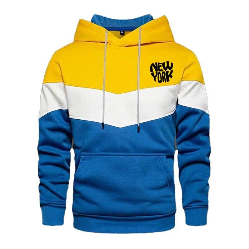 Dress in July Hartvormige New York print sport heren patchwork lente en herfst pullover hoodie buitensportkleding Asia XXXL 85-90 KG geel