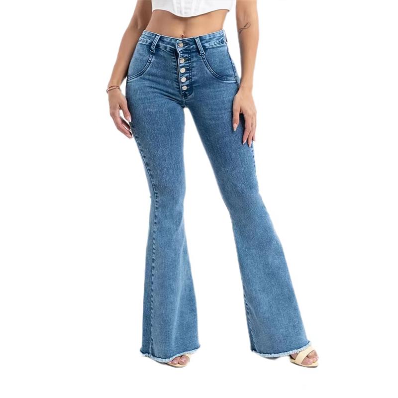 Omena 2023 Skinny Flare Jeans voor dames met hoge taille 2XL blauw