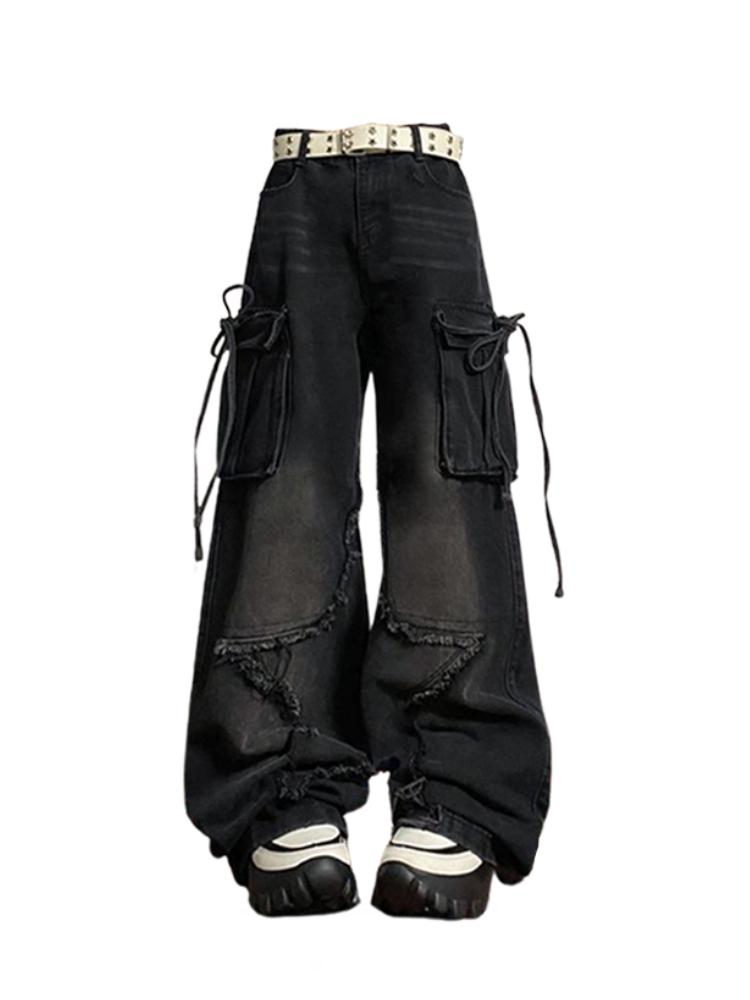 Diana Fashion Clothes Zwarte Gothic Y2k Jaren '90 Baggy Cargo Jeans Dames Ster Harajuku Vintage Chic Denim Broek Vrouwelijke Koreaanse Mode Esthetische Jaren 2000 Jean Broek 2024 Nieuw XL zwart