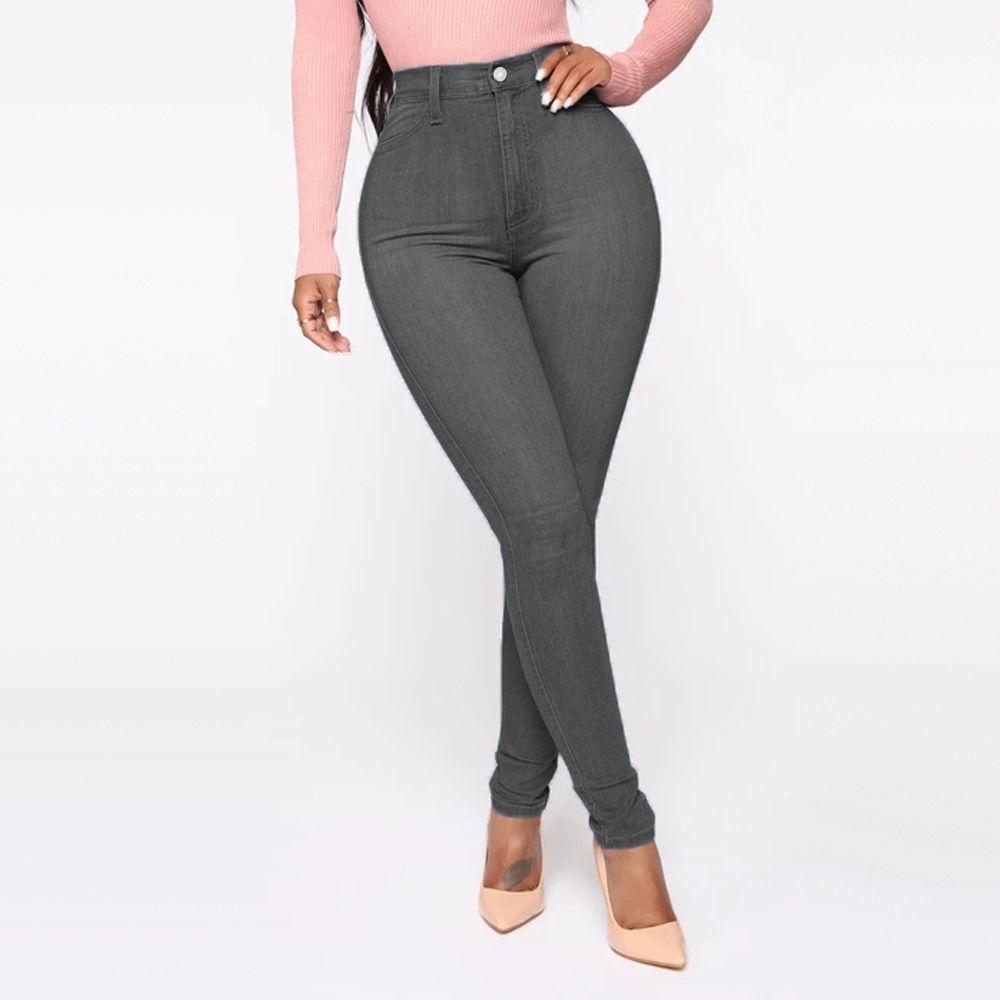 Zhuoneng Clothing Mode Jeans Dames Lift Hip Dunne broek met kleine pijpen Elastisch Grote maat Negen minuten broek Veelzijdige lichtgekleurde jeans 4XL grijze kleur