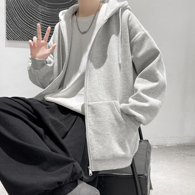 KAOLA Heren Lente en Herfst Zip Hoodie Effen Kleur Sportjack Plus Grote Maat Heren Cardigan S grijs