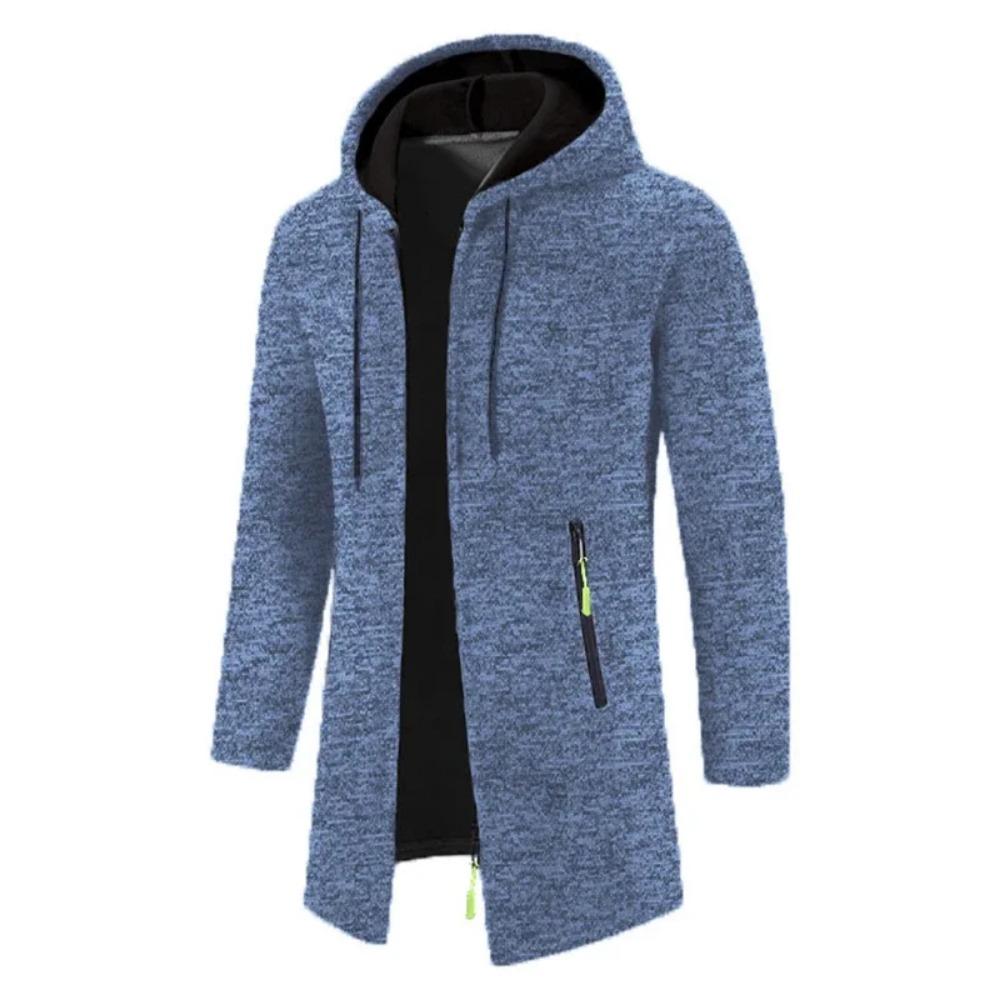 Cloth W Herfst Heren Lange Mouw Sweatshirts voor Heren met Rits Capuchon Heren Oversized Winter Top Jas Jas Warme Streetwear 3XL denimblauwe kleur