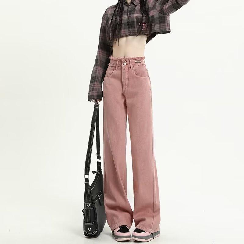 CANVAUS Roze jeans voor dames lente herfst hoge taille wijde pijpen sleepbroek M