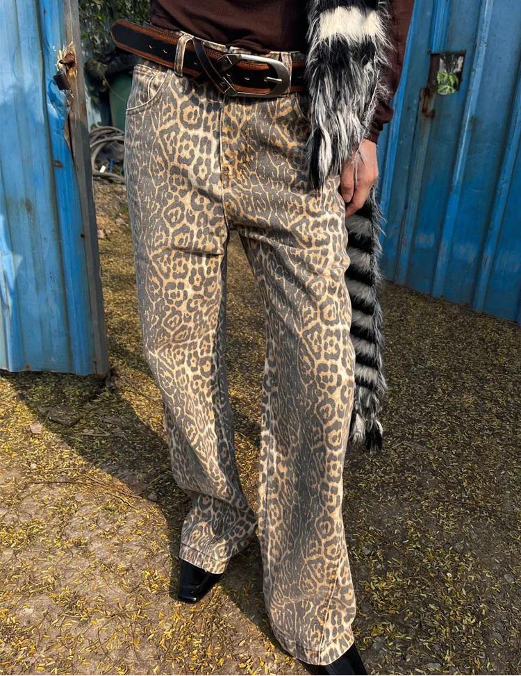 Fantastic wardrobe Vintage luipaardprint jeans baggy vrouwen hiphop streetwear Y2k denim broek grunge esthetische wijde pijpen jeans oversized XXXL