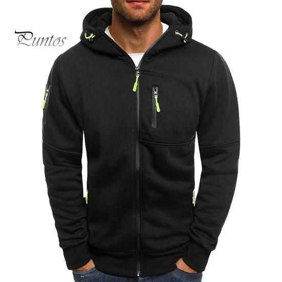 DILLER Heren Herfst Winter Hoodie Losse Ritssluiting Lange Mouwen Ritssluiting Zakken Capuchon Cardigan Dunne Pure Kleur Dagelijkse Draag Casual Jas XXXL zwart