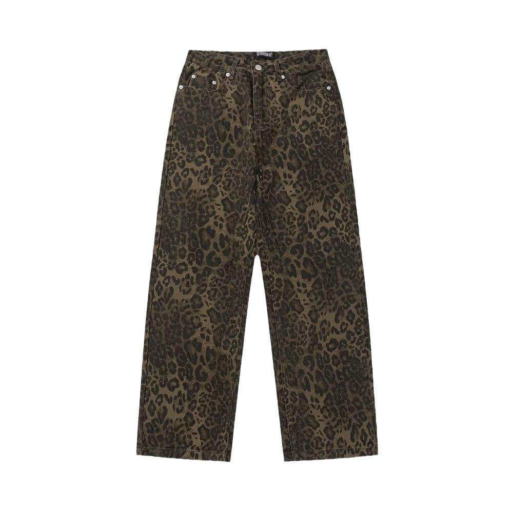 Twelve Month Retro Trendy Leopard Print Jeans Dames Amerikaanse High Street Broeken Y2K Harajuku Stijl Baggy Hoge Taille Casual Broek Plus Size XXL zwart
