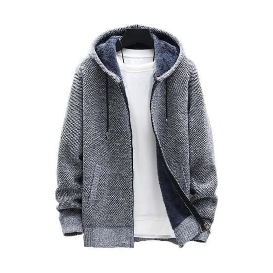 PLUM LAI Winter Heren Jas Verdikt Fleece Capuchon Trekkoord Ritssluiting Lange Mouwen Trui Jas Zakken Elastische Manchetten Retro L lichtgrijze kleur
