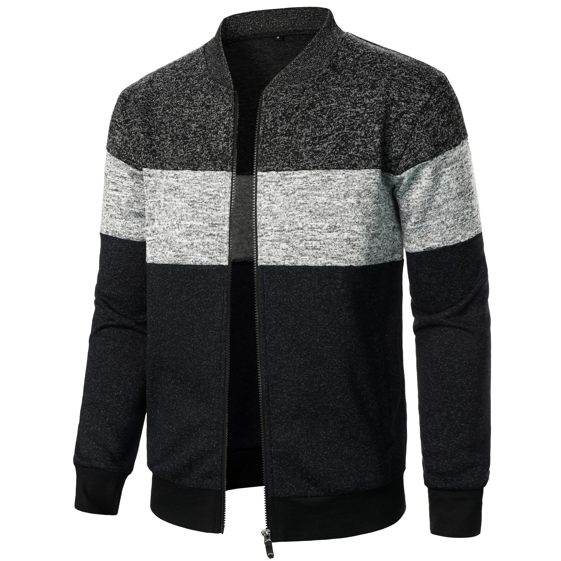 Casual Fashion S Herfst Winter Cardigan Trui Heren Fleece Rits Truien Fluweel Contrast Gestreepte Trui Jassen Casual Jassen L grijs/zwart
