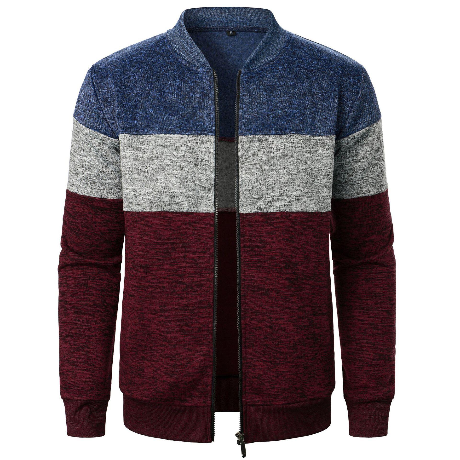 Casual Fashion S Herfst Winter Cardigan Trui Heren Fleece Rits Truien Fluweel Contrast Gestreepte Trui Jassen Casual Jassen L marineblauwe kleur