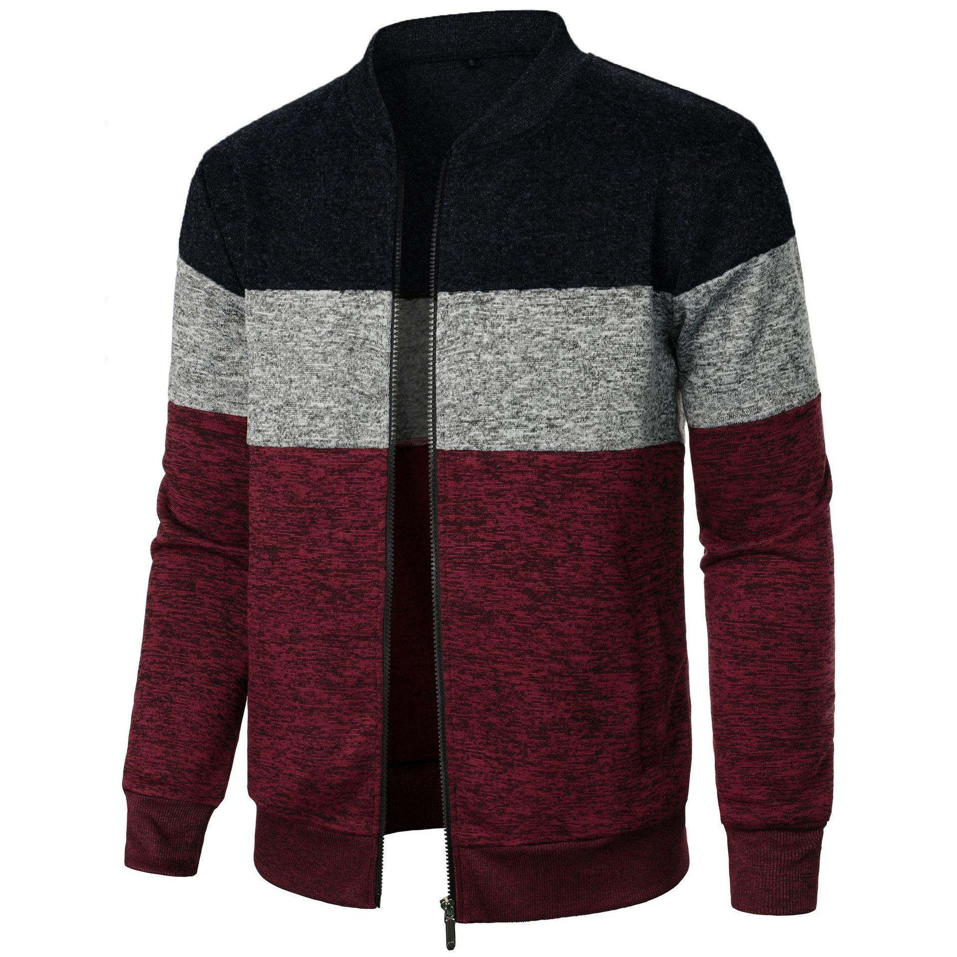 Casual Fashion S Herfst Winter Cardigan Trui Heren Fleece Rits Truien Fluweel Contrast Gestreepte Trui Jassen Casual Jassen L zwart