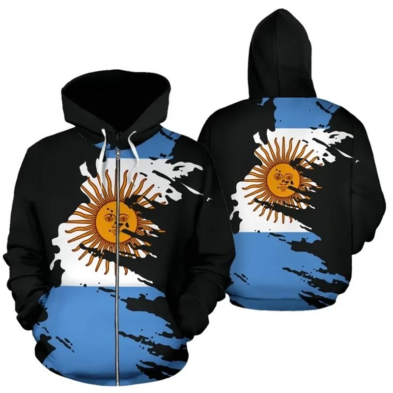 Etst 003 Argentinië Vlag Kaart Grafische Sweatshirts Nationaal Embleem Rits Hoodie Voor Heren Kleding Casual Mannelijke Capuchon Sport Jongen Truien Tops S