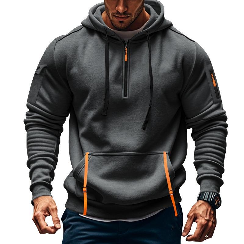 HerSight Herfst winter pullover heren casual multi rits arm zak hoodie pullover plus fleece hoodie heren XXL donkergrijze kleur