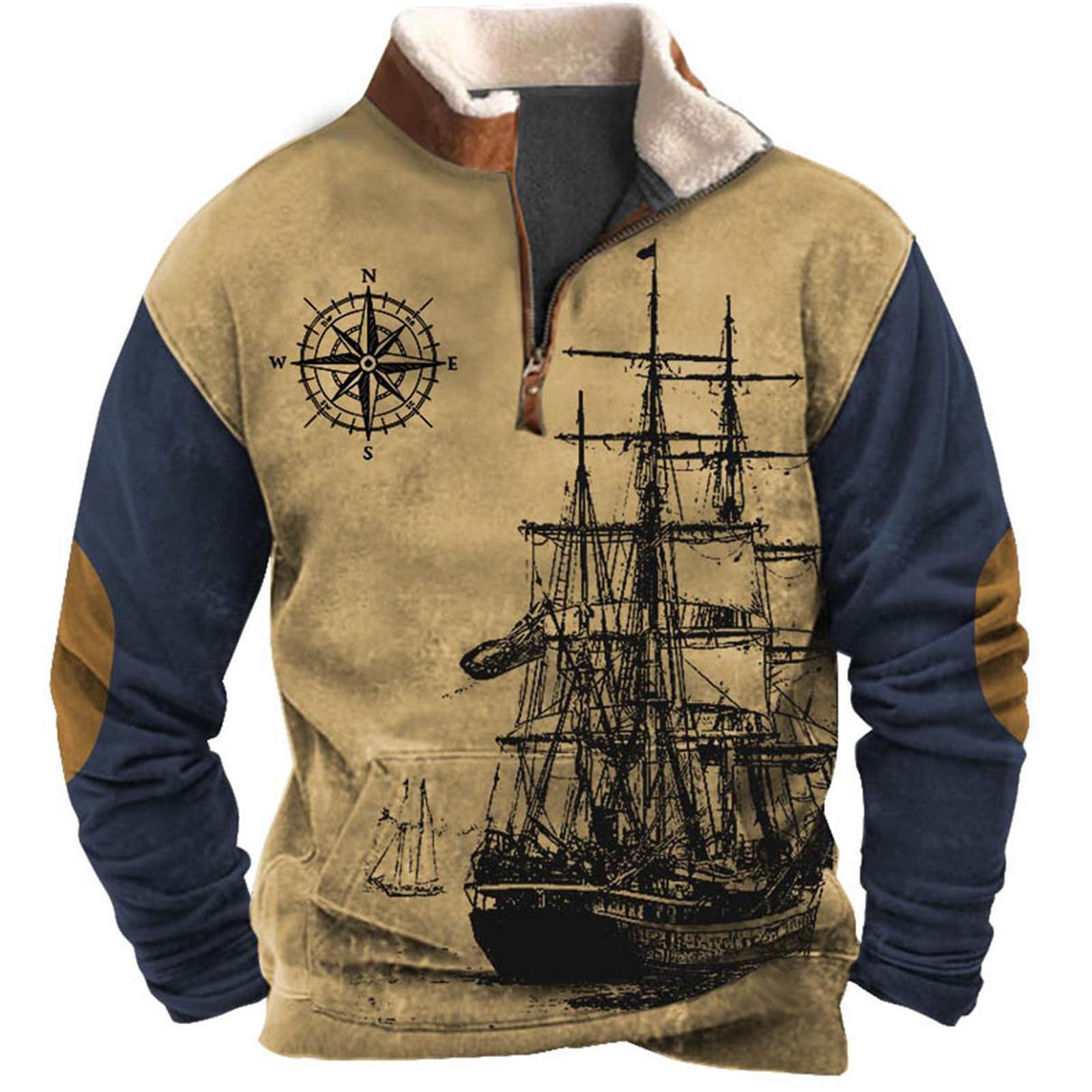 Winnerer Neptune Lente en herfst herensweatshirt met staande kraag is outdoor casual truien tops XL Vloot