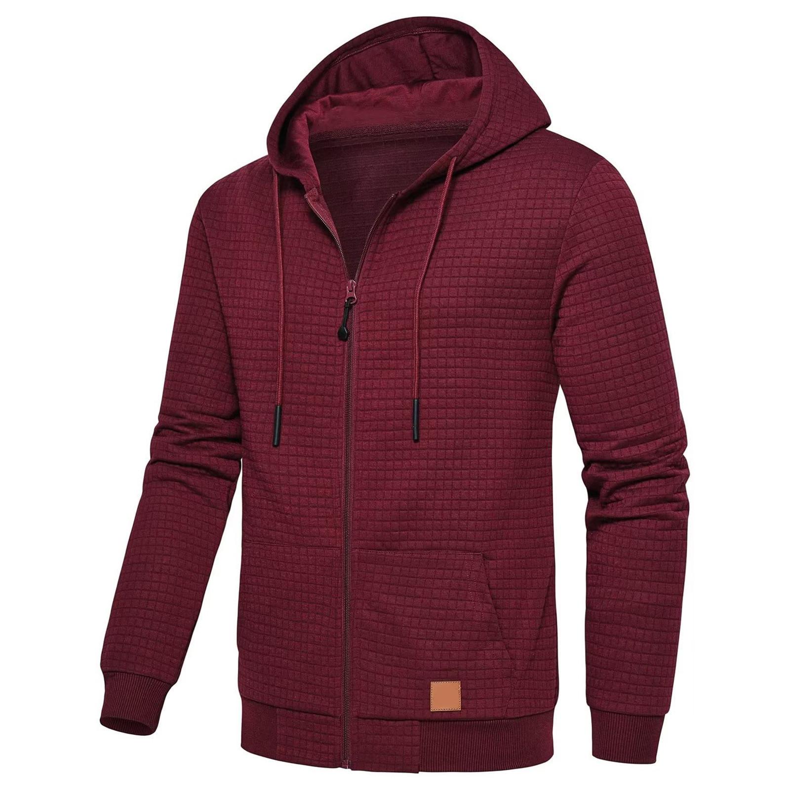 Xingben Two Heren geruite, lichtgewicht sweatshirt met rits en capuchon XXL wijn