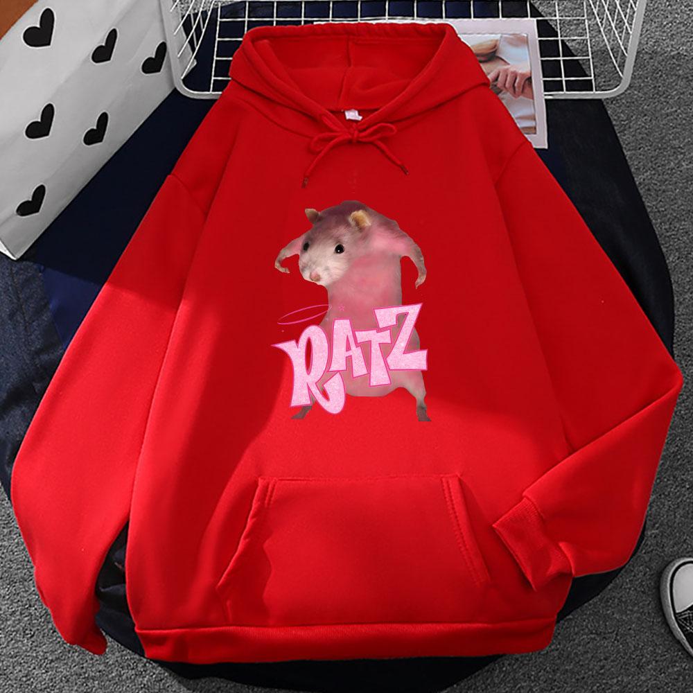 Trendy discount Ratz Roze Muis Print Hoodies Kawaii Cartoon Hooded Sweatshirt Streetwear Heren Herfst/Winter Fleece Truien Zak Mannelijke Hoody XXXL rood