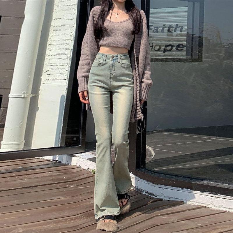 VantaGoods Dames licht gewassen high-waisted flared jeans - Nostalgische bell-bottoms voor lente en herfst Extra Large (XL) lichtblauwe kleur