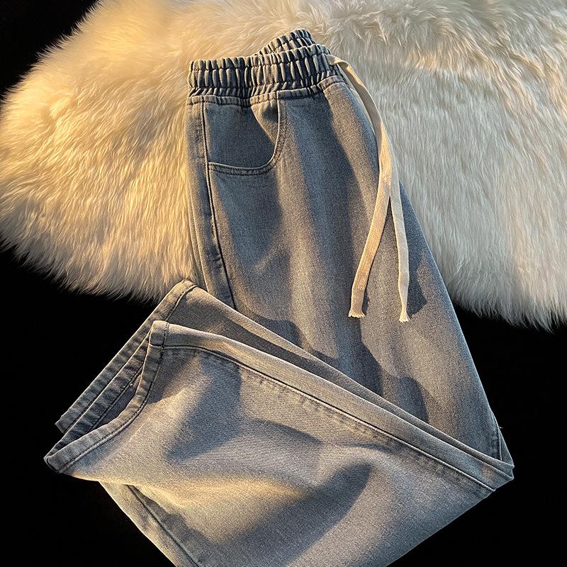 VantaGoods Trendy elastische taille wijde pijpen jeans voor dames met trekkoord - zomer en herfst 2023 M lichtblauwe kleur