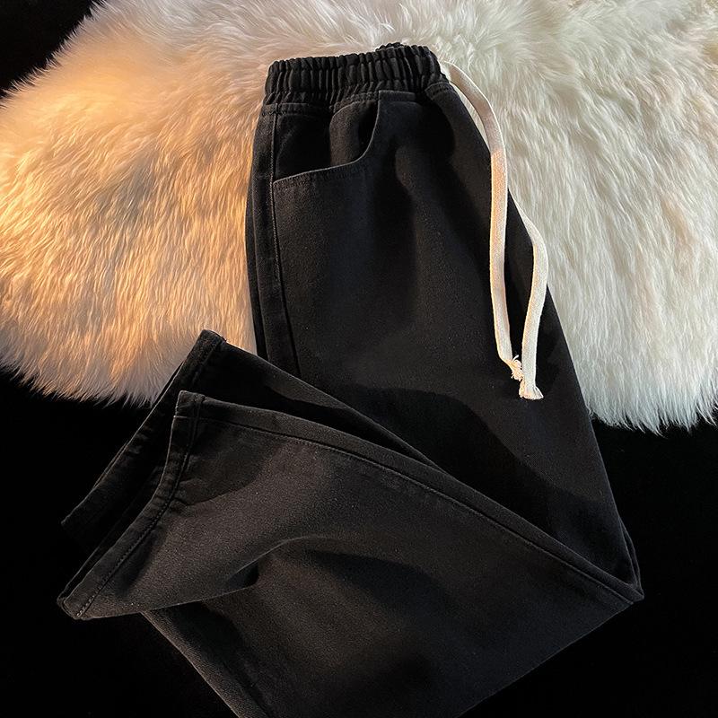 VantaGoods Trendy elastische taille wijde pijpen jeans voor dames met trekkoord - zomer en herfst 2023 3XL zwart