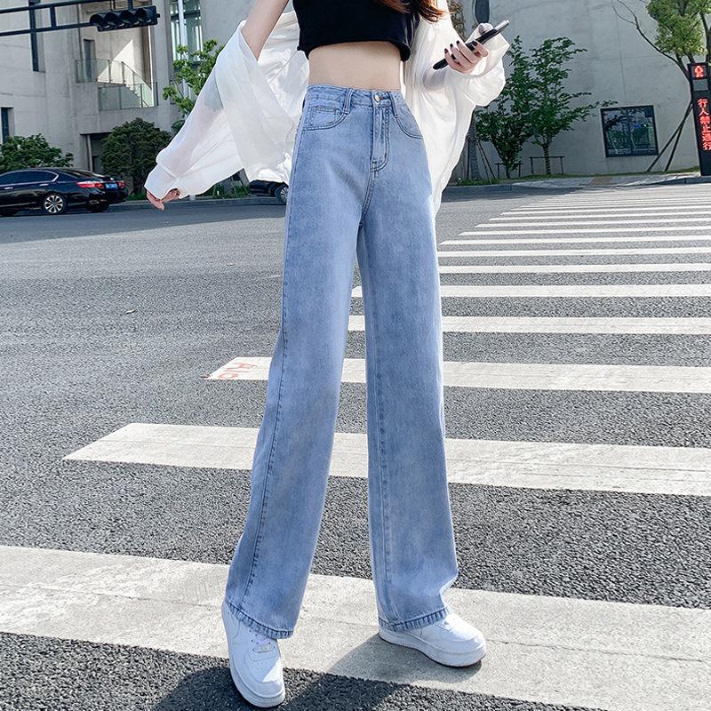 VantaGoods Hoge taille retro wijde pijpen jeans voor dames - kleine maat, veelzijdige lente/zomerkleding M