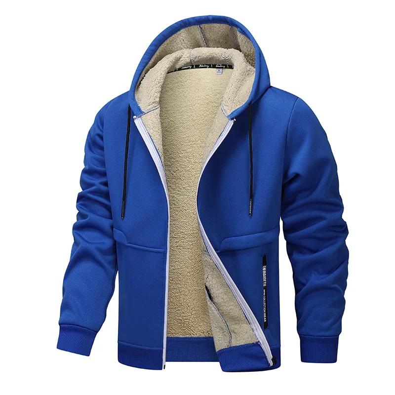 Fuxueting Winter lamswollen hoodies met rits, dikke warme jas, heren sweatshirts met lange mouwen, casual sport fleece jassen, herenjassen met capuchon XXXL blauw