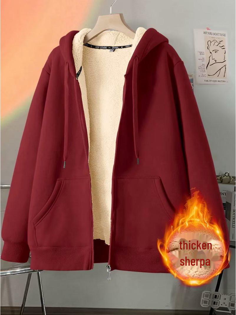 VantaGoods Zwarte lamsleren jas voor heren en fluwelen gevoerde capuchontrui voor herfst/winter M bordeaux