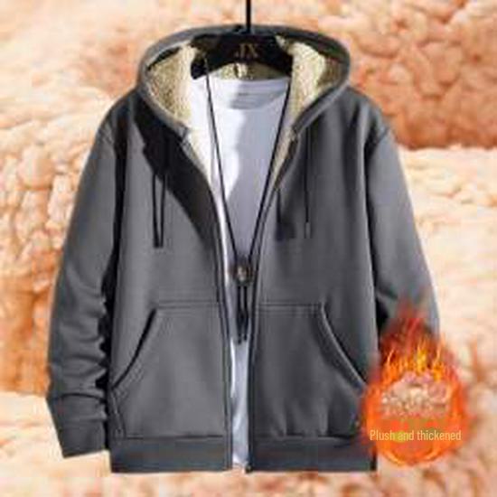 VantaGoods Lamsleren capuchontrui met rits: Warm en veelzijdig herenvest voor de herfst/winter met extra dikke fluwelen afwerking. 2XL