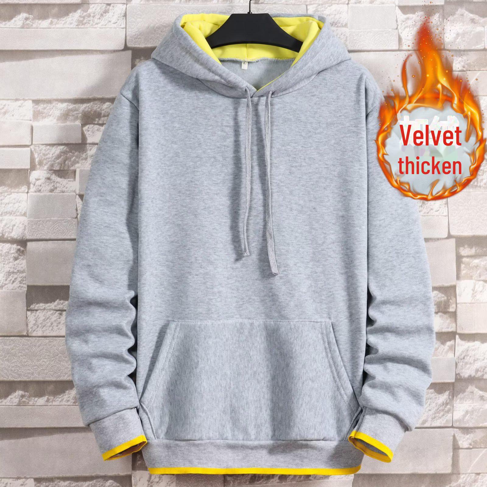 VantaGoods Heren fluwelen sweatshirt met capuchon: Mode uit 2022, kleurgeblokt, verdikt voor herfst/winter. XL lichtgrijze kleur