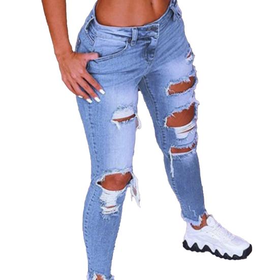 AC1EW Denim jeans Zakken Huidvriendelijke broek Gescheurde gaten Zakken Kokerbroek voor op reis XL lichtblauwe kleur
