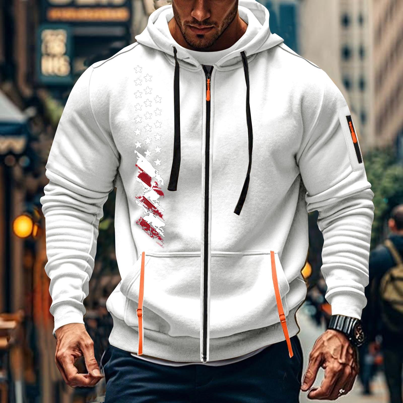 Wahaha123 Heren Sport Casual Hoodie Hoodie Cardigan Rits Multi-pocket Hoodie Jas XL wit