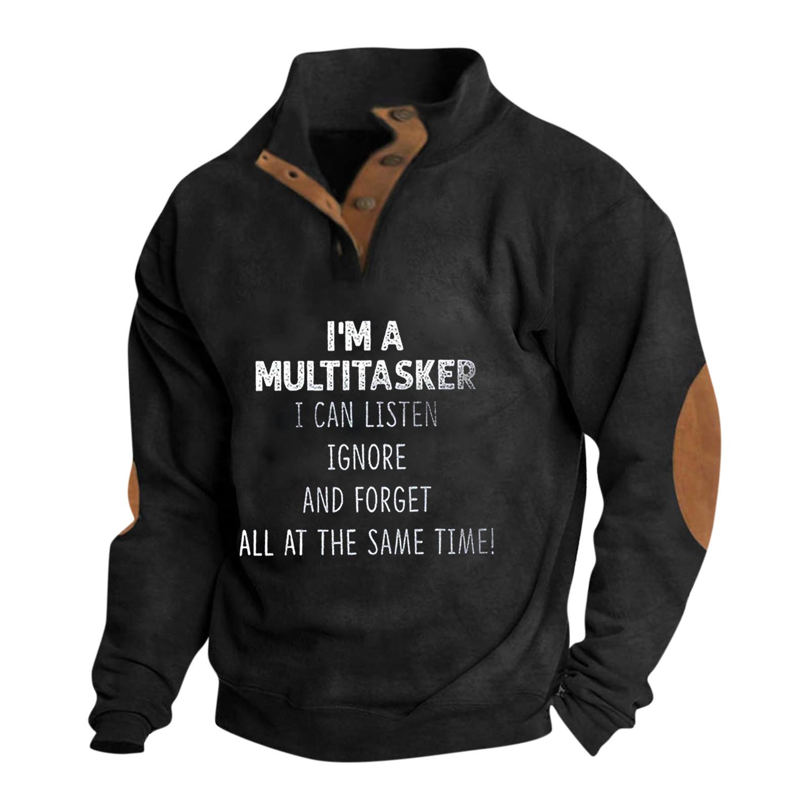 Wahaha123 Lente en herfst herensweatshirt met staande kraag is outdoor casual truien tops L zwart