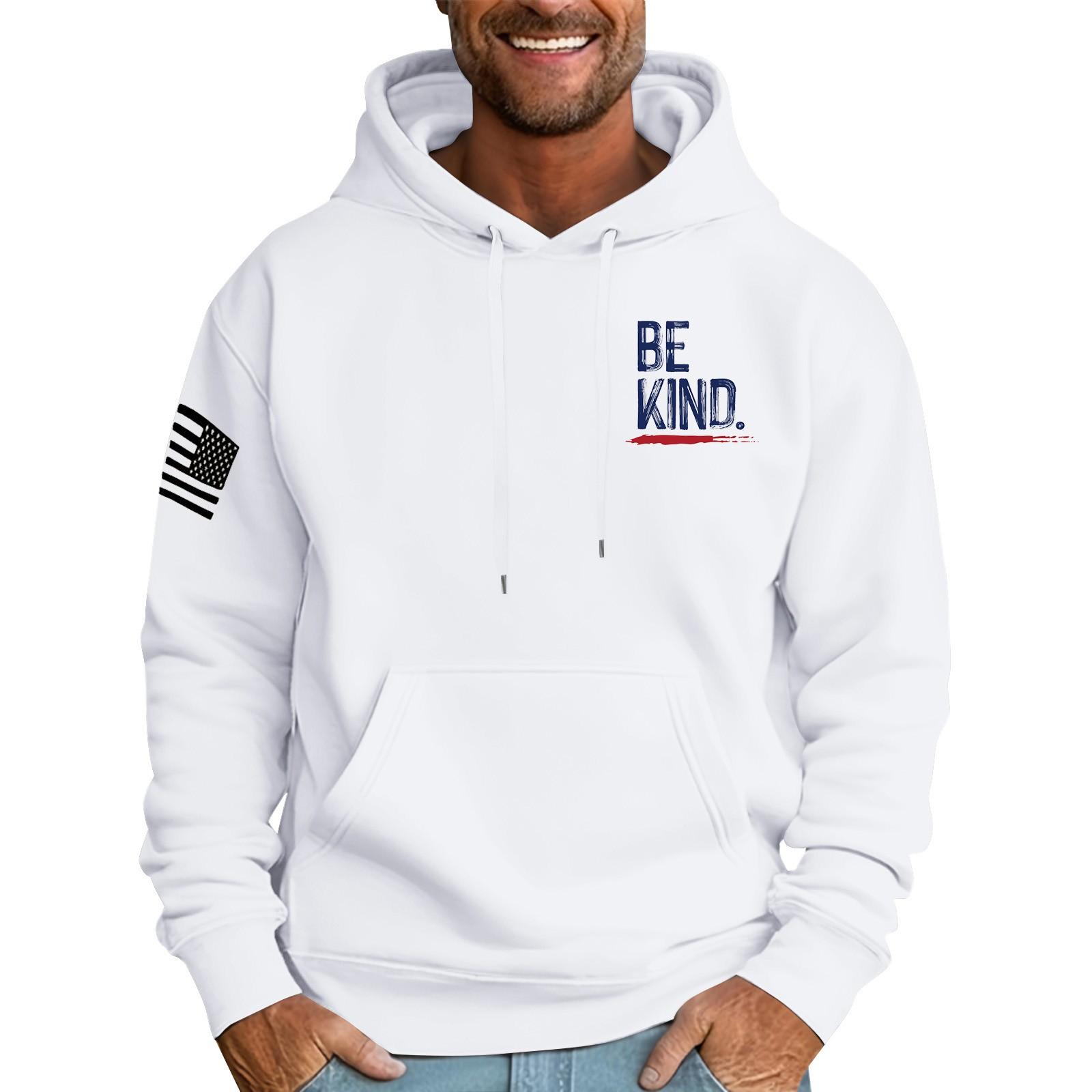 Wahaha123 Heren Losse Vlag Bedrukte Capuchon Sweatshirt Heren Casual Mode Sport Sweatshirt L wit