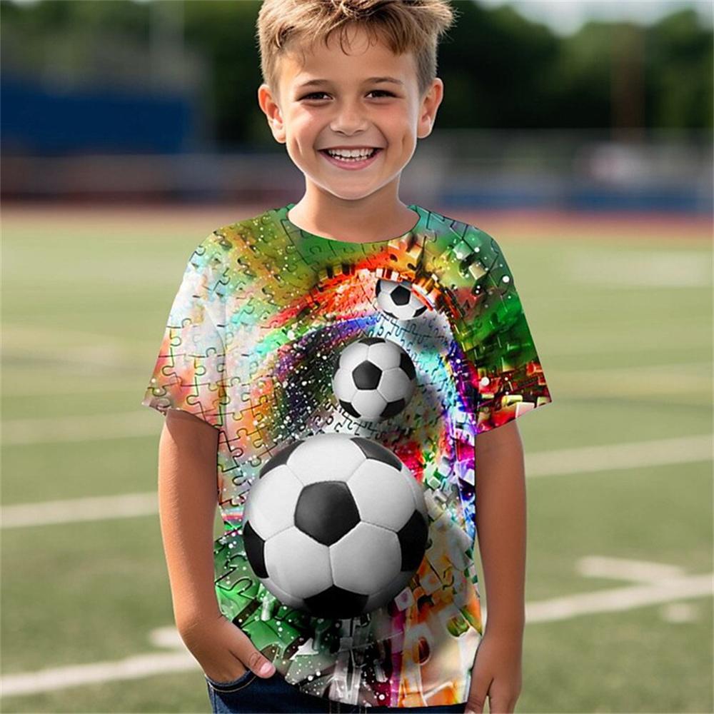 Kukebang Nieuw in de zomer T-shirt kinderkleding meisjes 3 tot 12 jaar oud voetbaltrui jongen dragen voetbal 3D print tops voor kinderen T-shirts 130