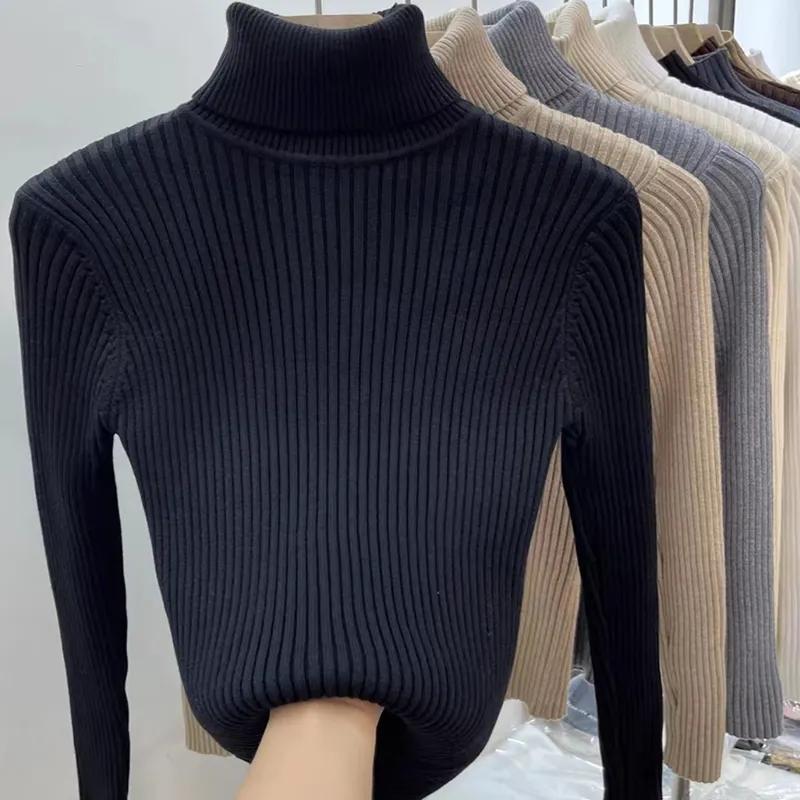 HerSight Basic Coltrui Dames Truien Herfst Winter Jumper Zachte Warme Pull Pullovers Tops Stretch Slanke Dames Trui Ribgebreide trui XL zwart