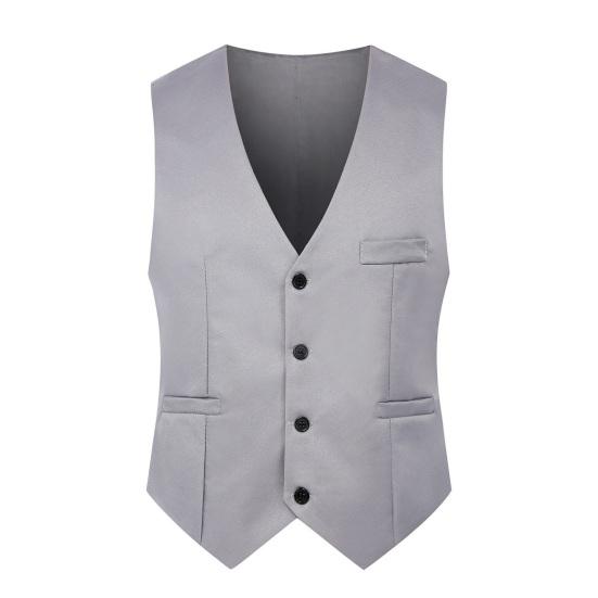 Tianhangyuan Eenvoudige effen kleur herenpakvest, slim fit, V-hals, mouwloos, enkele rij knopen, vrije tijd, feestbar, banketjurk, vest, werkkleding M grijs