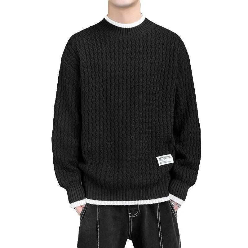 Mysterious Gift Heren Hoogwaardige Winter Gebreide Trui Stijl Pullover Losse en Warme Dikke Straat Herfst Trui 2023 Nieuw XS zwart