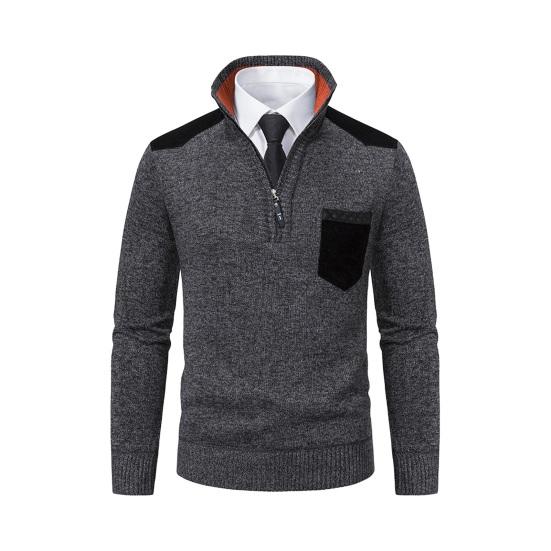 PLUM LAI Herfst Winter Heren Trui Ritssluiting Opstaande Kraag Lange Mouwen Gebreid Dik Borstzak Trui Slim Fit M grijs