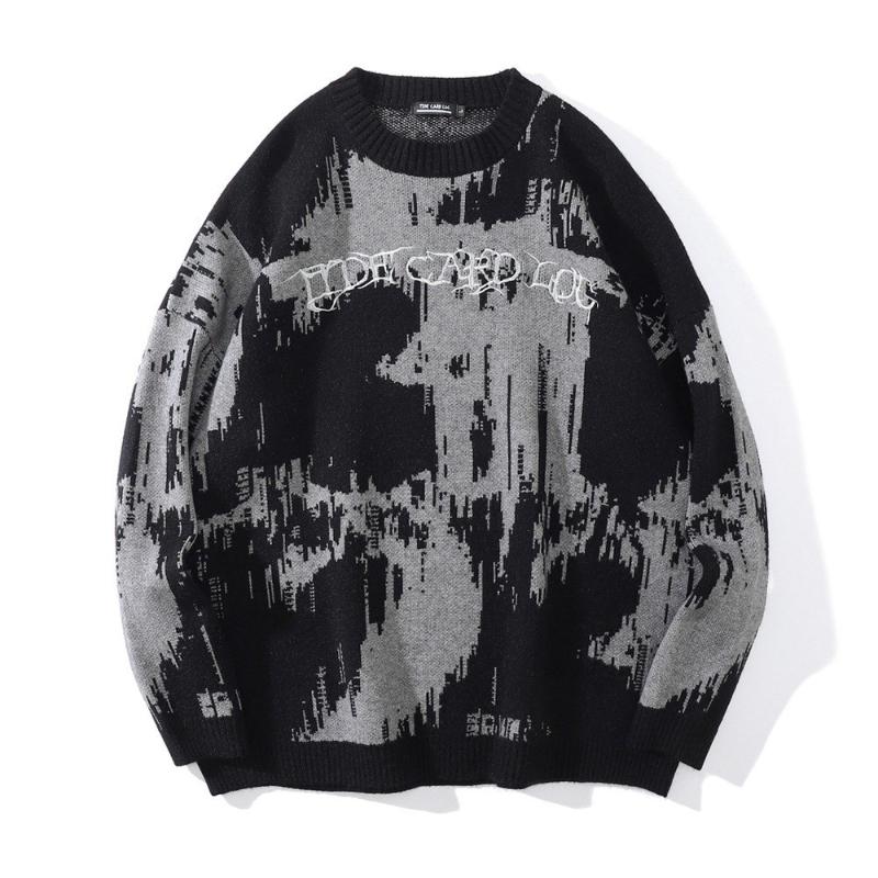 ZSIIBO Amazing Heren hiphop straatkleding gebreide unisex Y2k Gothic letterpatroon trui winter losse Harajuku trui 2XL zwart