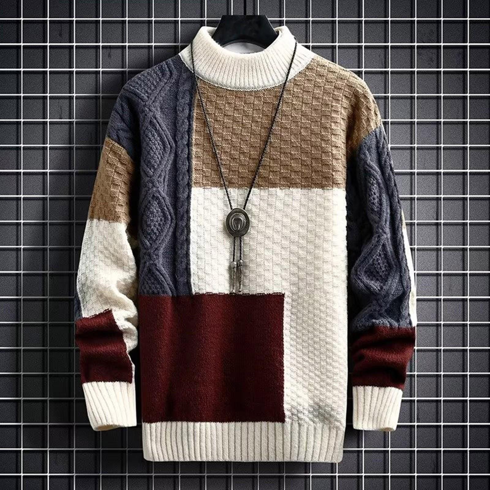 Jiangnan E Trui voor heren herfst en winter Japanse stijl verdikte patchwork trendy trui basis gebreide trui voor heren XXL kaki
