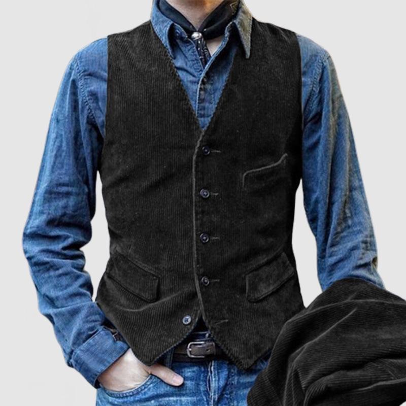 Top Men Wardrobe Heren Retro Corduroy Vestjack - Werkkleding & Casual Britse Stijl XL zwart