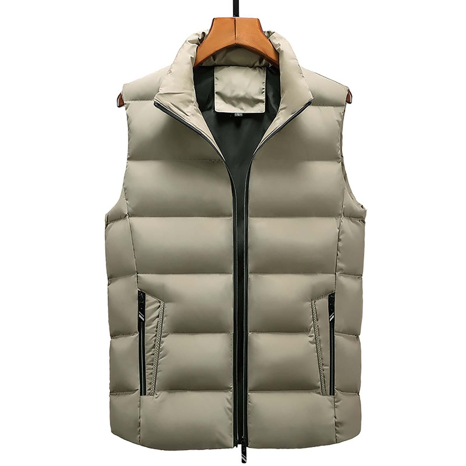 Sinking fish Heren Casual Winter Warm Rits Mouwloos Vest Jas Jas Uitloper Tops XXXL kaki