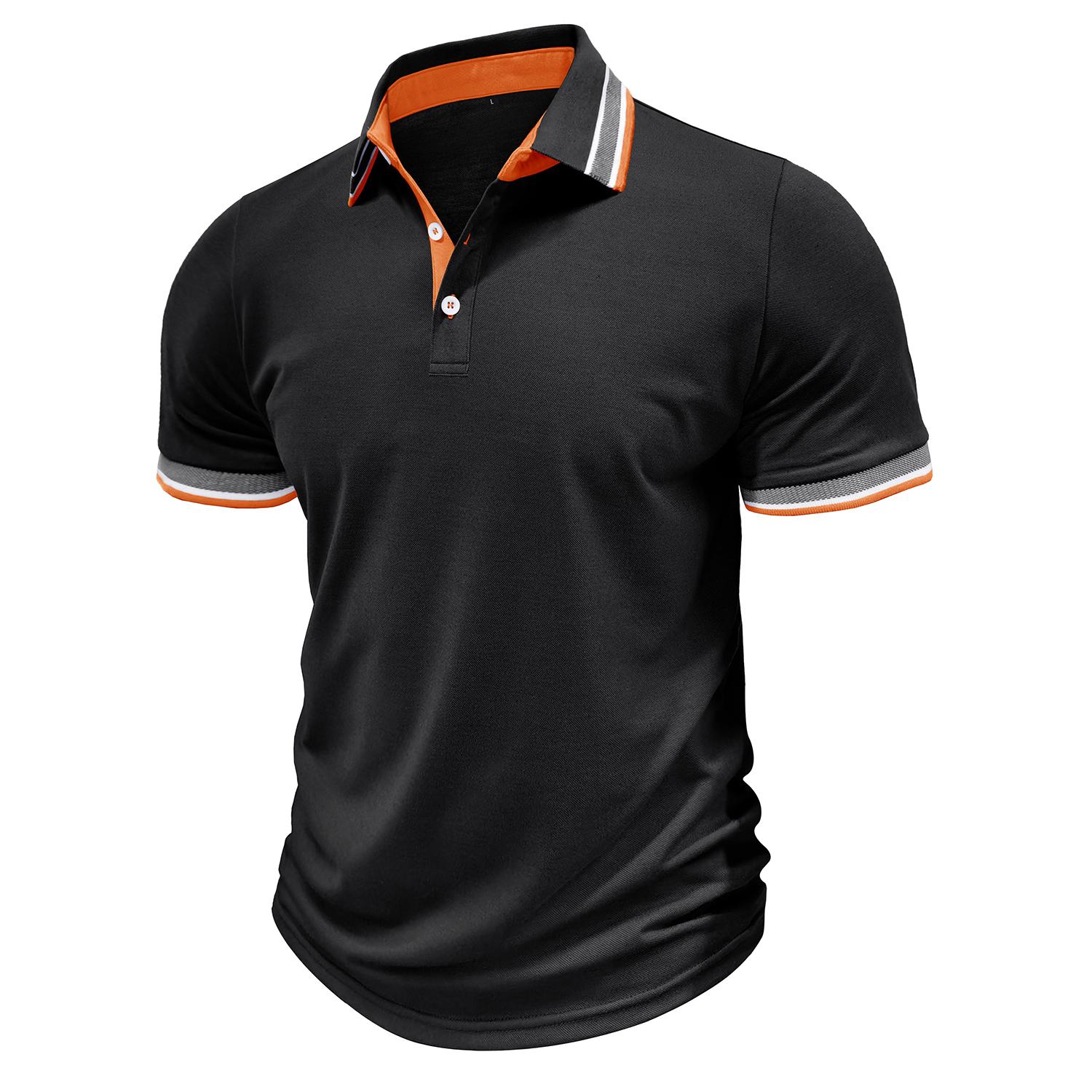 Bright Deer Heren T-shirts Kleurblok Korte mouwen Poloshirts Reverskraag Tops Dagelijks Casual Zomer Herenkleding Tennis Golfshirt M zwart