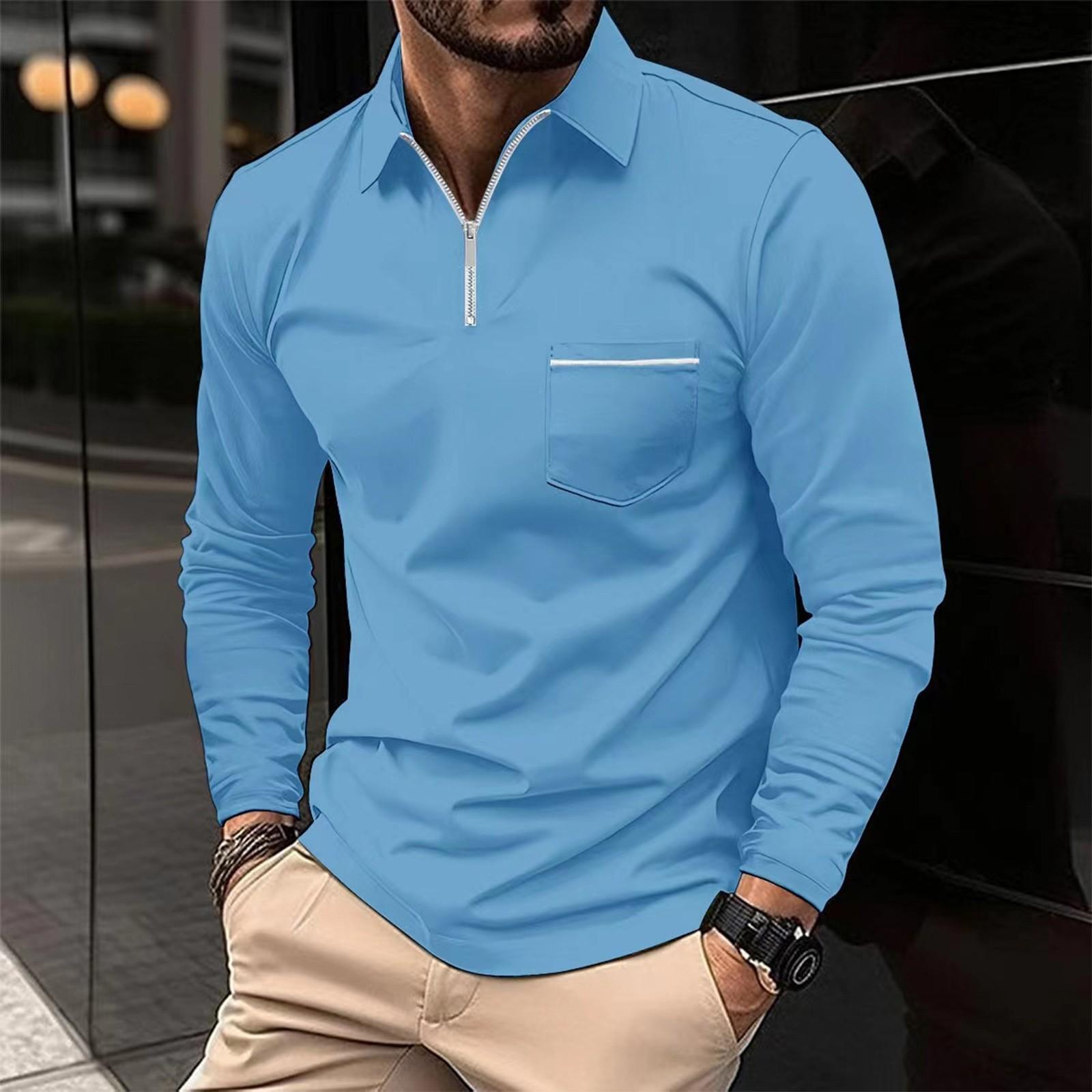 Zhengfuzhihai Herfst en winter heren lange mouwen rits revers polo shirt effen casual top XXXL