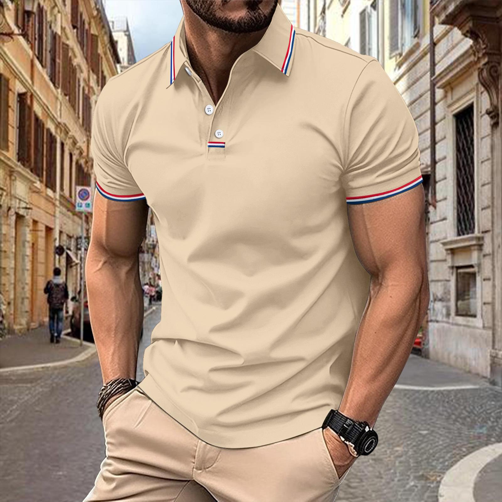 Get one New Style Solid Color Short-Sleeved Lapel Polo Shirt for 2024 M kaki