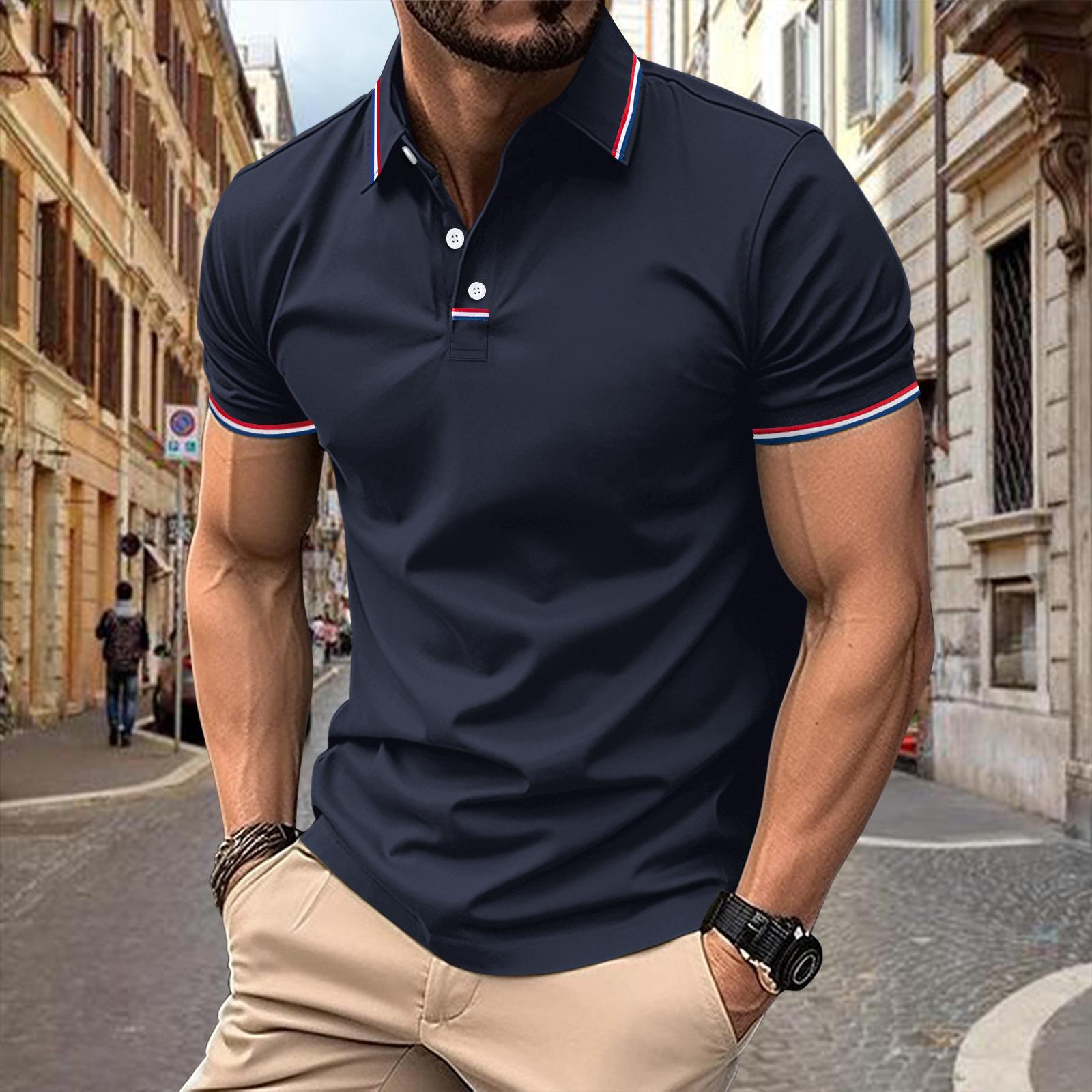Get one New Style Solid Color Short-Sleeved Lapel Polo Shirt for 2024 XL Vloot