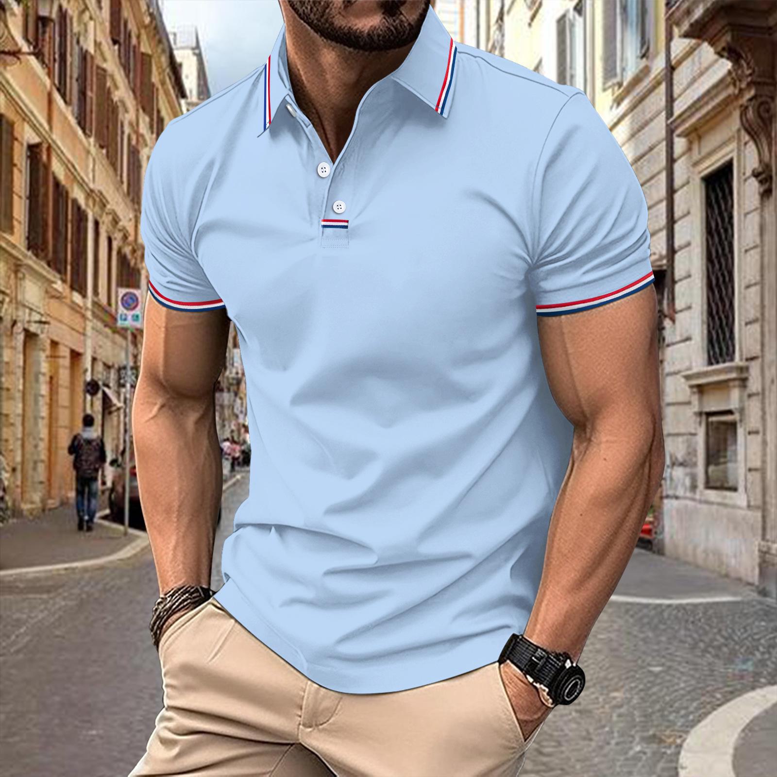 Get one New Style Solid Color Short-Sleeved Lapel Polo Shirt for 2024 XXL hemelsblauwe kleur