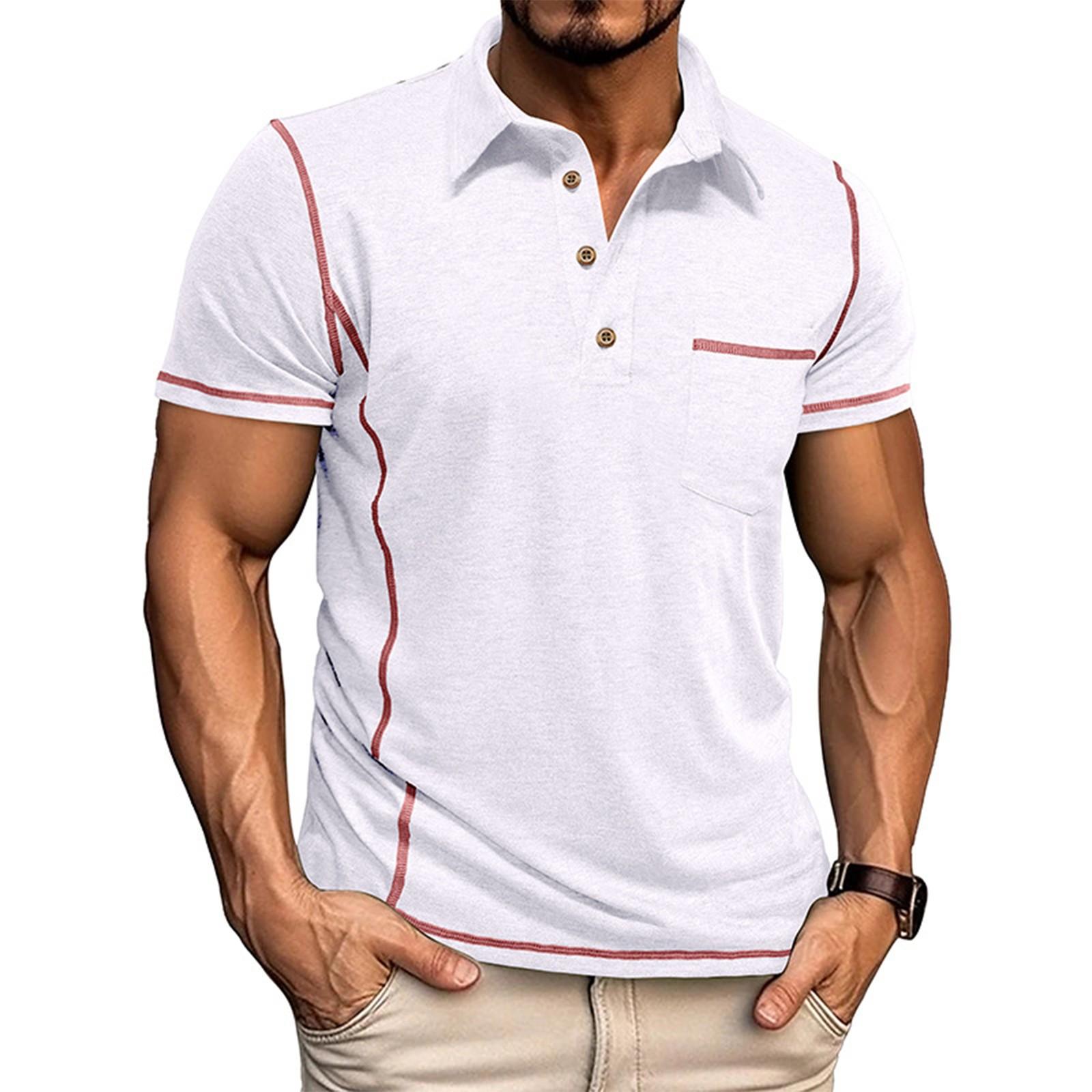 Linglong Heren T-shirt met korte mouwen, reverskraag en casual ronde hals M wit