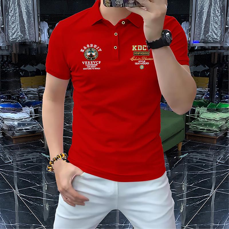 VantaGoods Heren Europees Zomer 2023 Geborduurd Poloshirt: Gepersonaliseerde badge, hoogwaardig, korte mouw, trendy zakelijke stijl L rood
