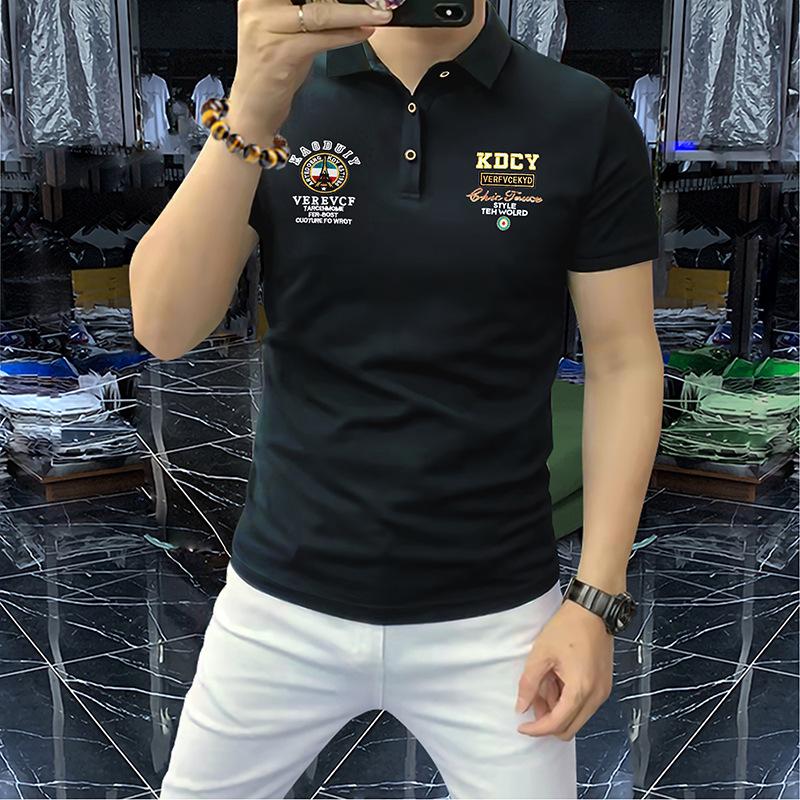 VantaGoods Heren Europees Zomer 2023 Geborduurd Poloshirt: Gepersonaliseerde badge, hoogwaardig, korte mouw, trendy zakelijke stijl 3XL zwart